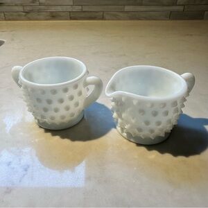 Vintage FENTON Hobnail White Milk Glass Small Cream and Sugar Bowl